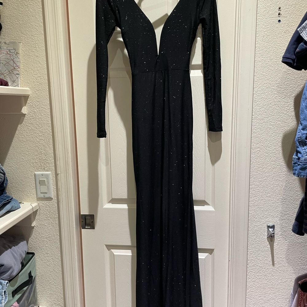 Lulu's Black Glitter Long Sleeve Dress